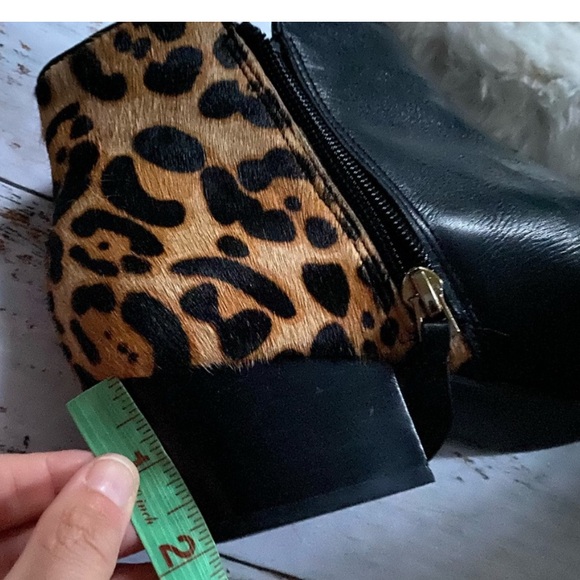 Franco Sarto Shoes Quasar Black Leather Leopard Print Ankle Booties Size 8 - Picture 14 of 14